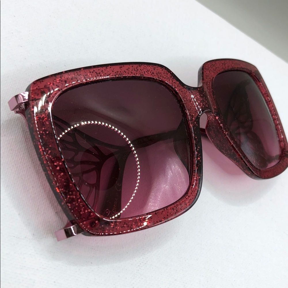 Betsey Johnson mermaid tail oversized glitter red rose sunglasses square. - Picture 3 of 10